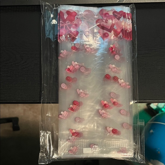 Other - 33ct Clear Decorative Treat Bags with Pink and Red Heart.